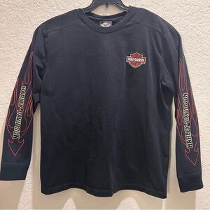 Vintage 2008 Harley-Davidson Bar & Shield Flames Graphic Long Sleeve Shirt XL